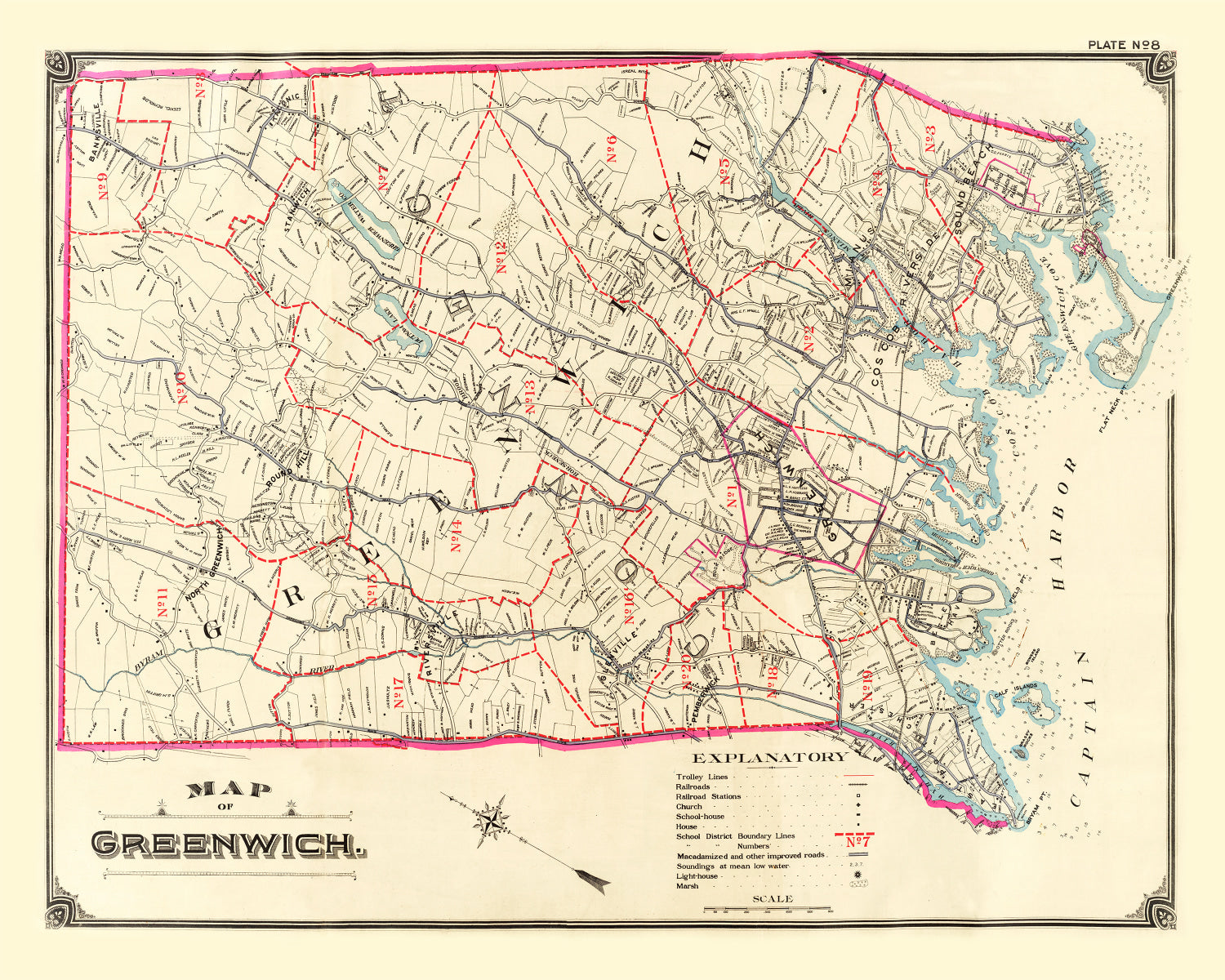 Vintage Map of Greenwich, Connecticut 1900