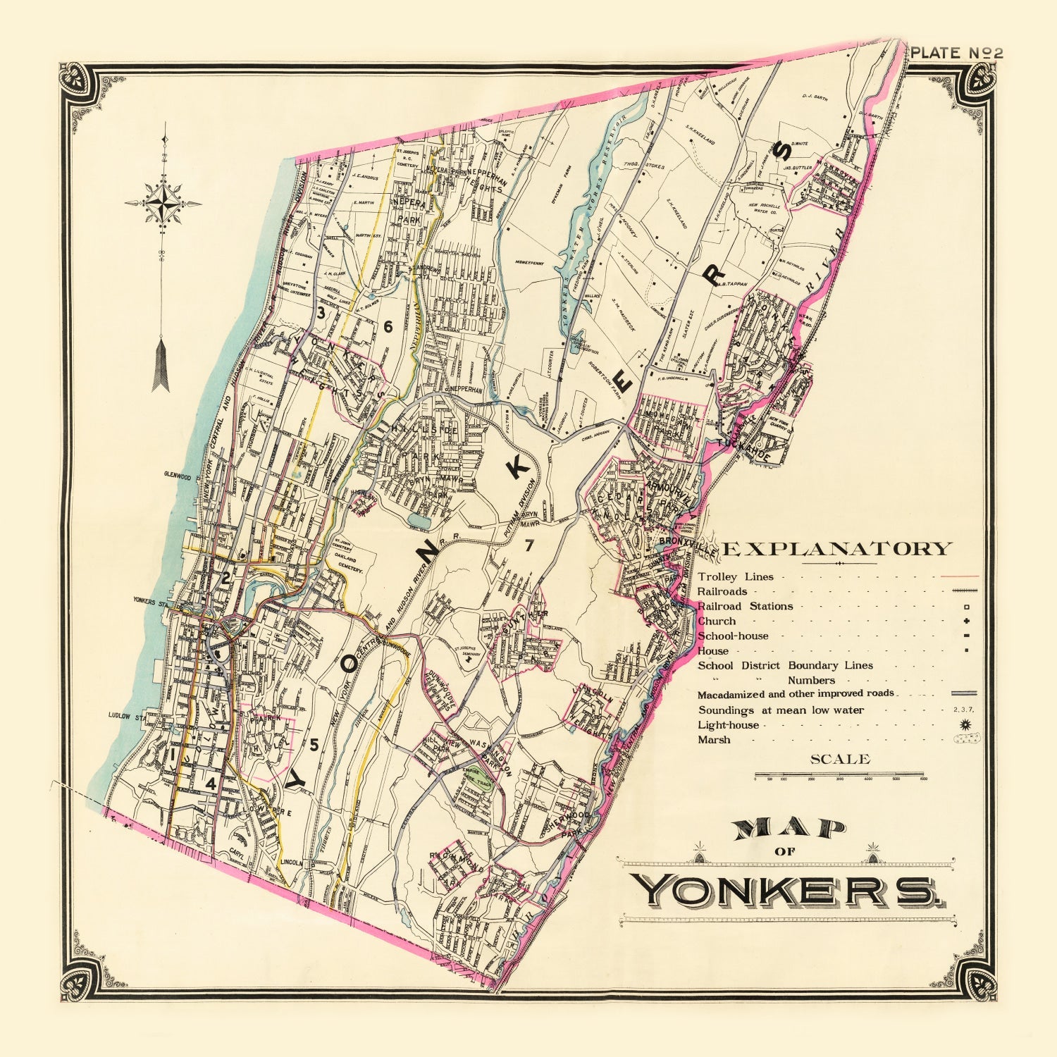 Vintage Map of Yonkers, New York 1900
