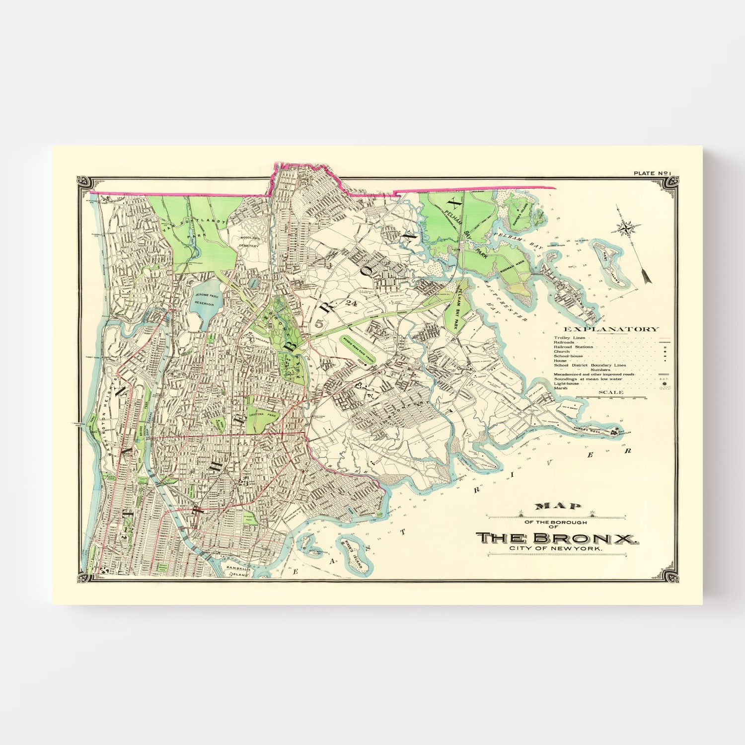 Vintage Map of Bronx, New York 1900