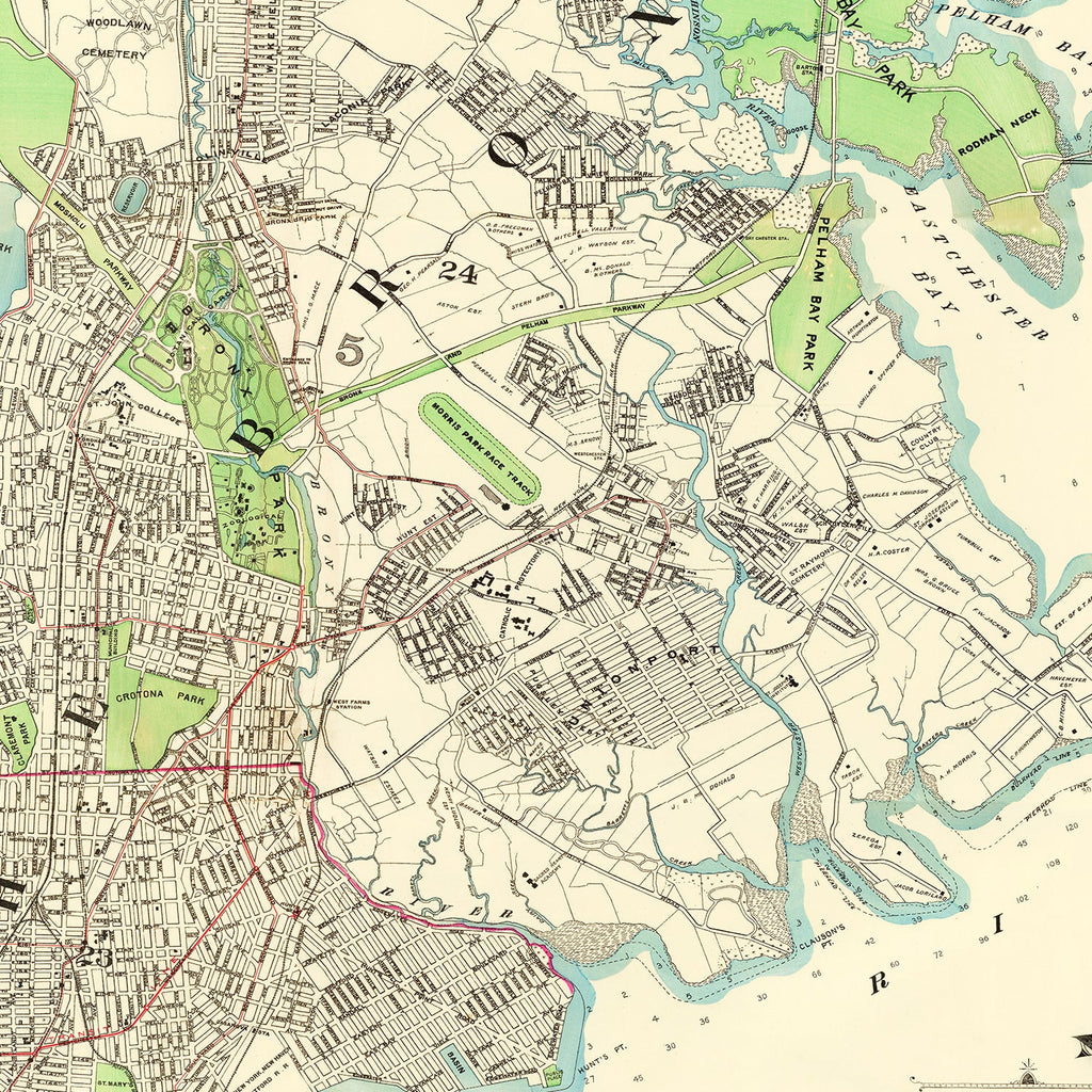 Vintage Map of Bronx, New York 1900