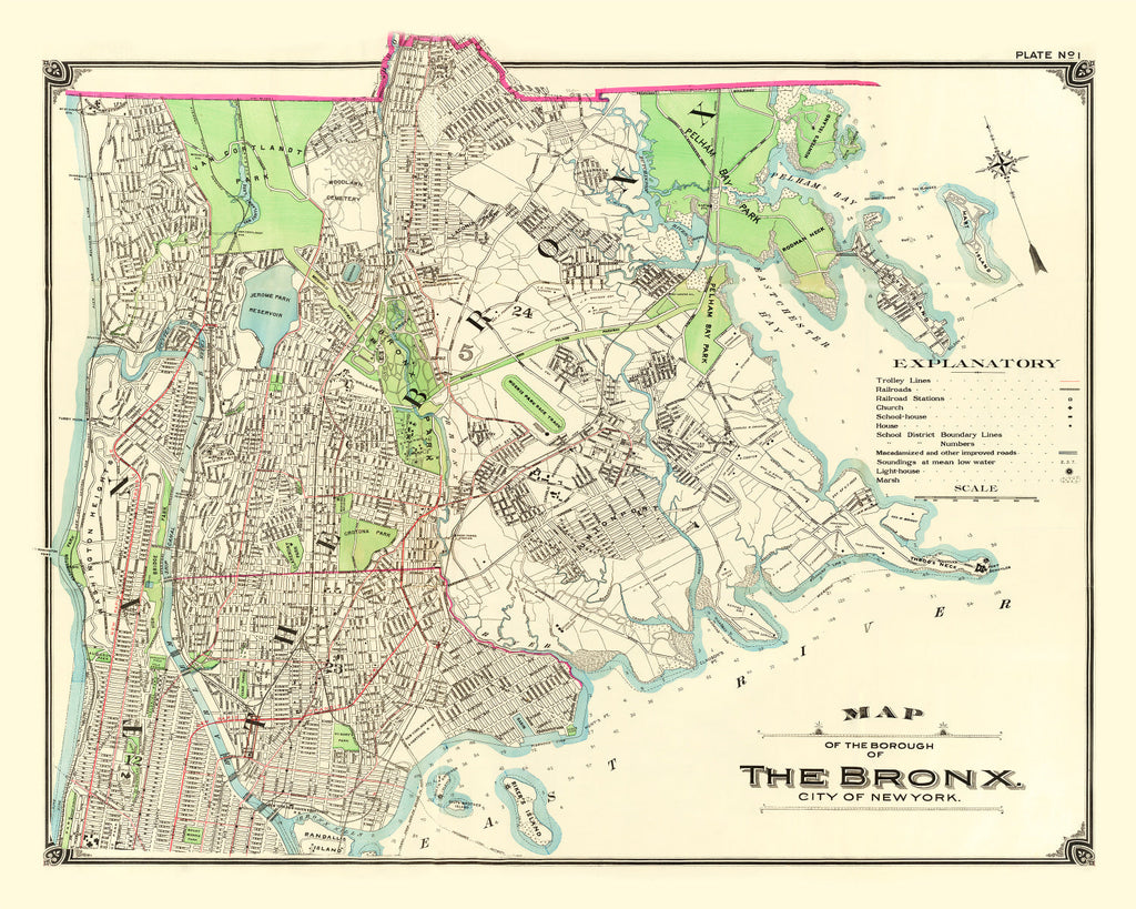 Vintage Map of Bronx, New York 1900