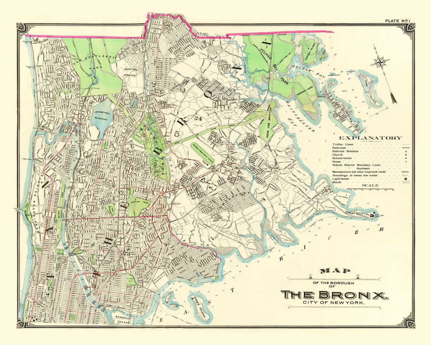 Vintage Map of Bronx, New York 1900