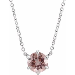 Sterling Silver Natural Pink Morganite Solitaire 16" Necklace