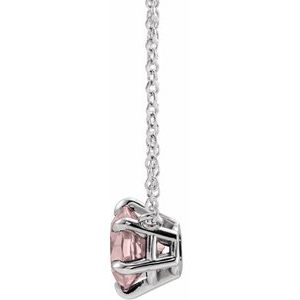 14K White Gold Natural Pink Morganite Solitaire 18" Necklace