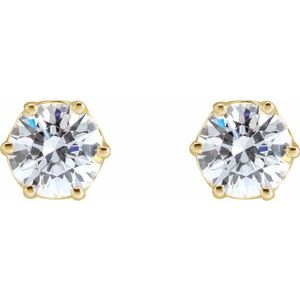 14K Yellow Gold 5.2 mm Imitation White Cubic Zirconia Stud Earrings – image 2