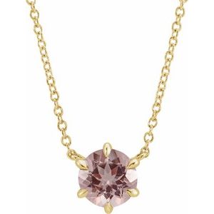 14K Yellow Gold Natural Pink Morganite Solitaire 18" Necklace