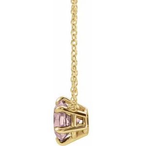 14K Yellow Gold Natural Pink Morganite Solitaire 16" Necklace