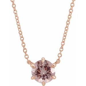 14K Rose Gold Natural Pink Morganite Solitaire 16" Necklace