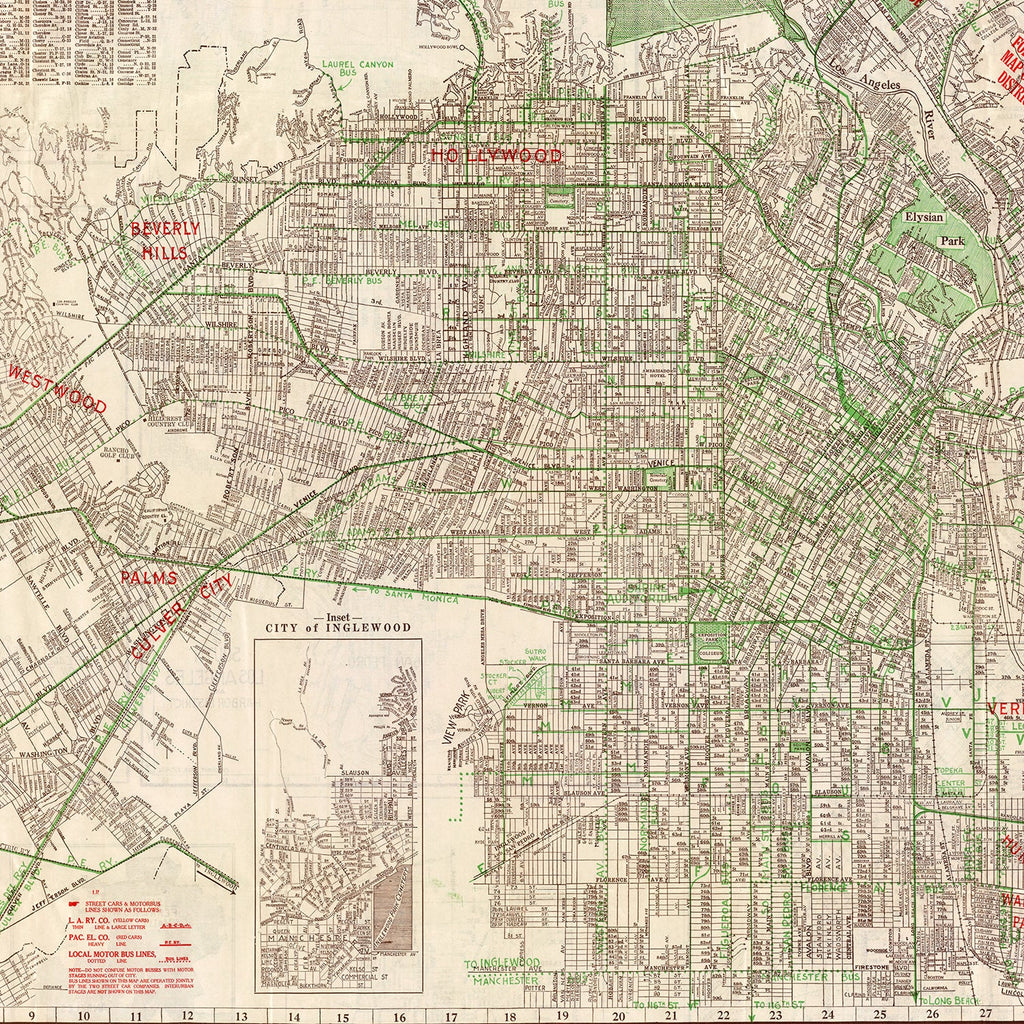 Vintage Map of Los Angeles, California 1928