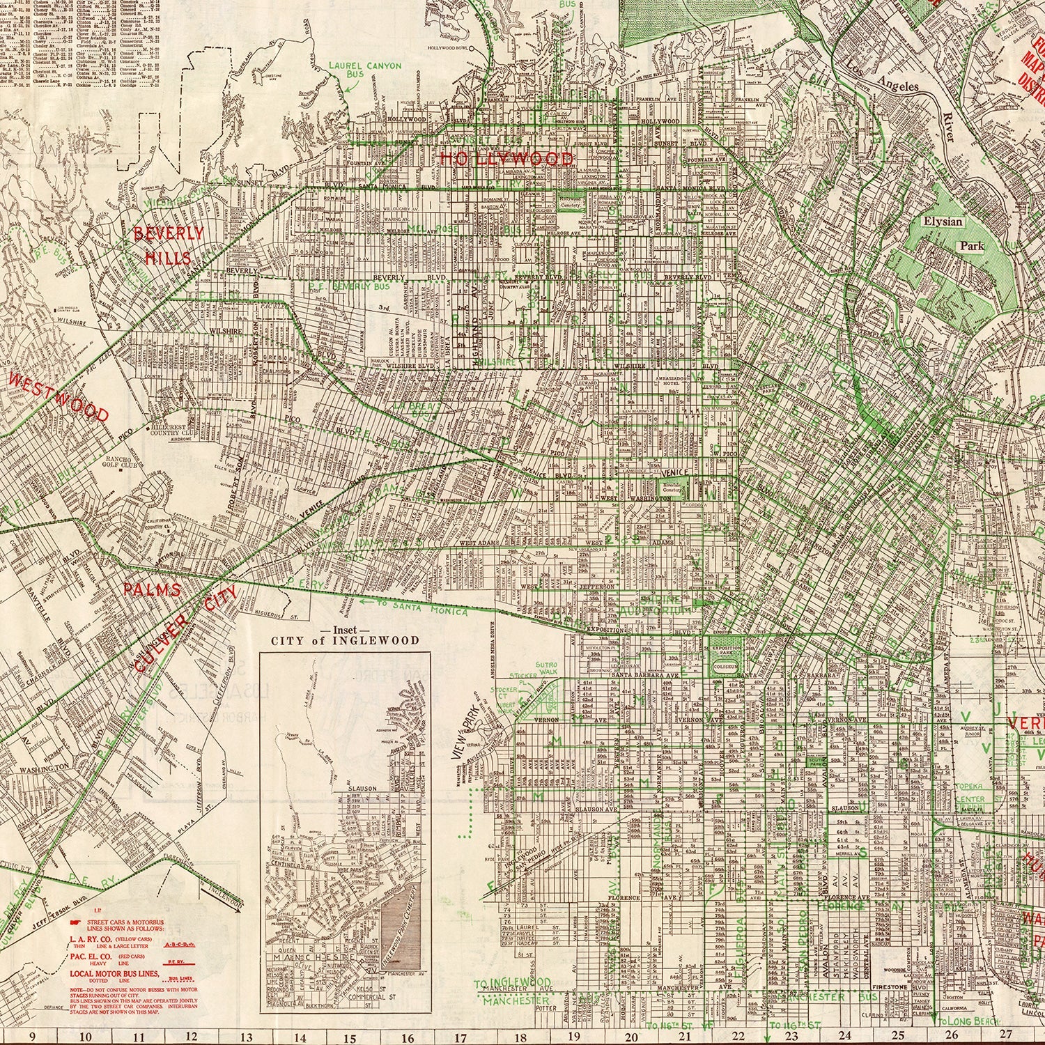 Vintage Map of Los Angeles, California 1928