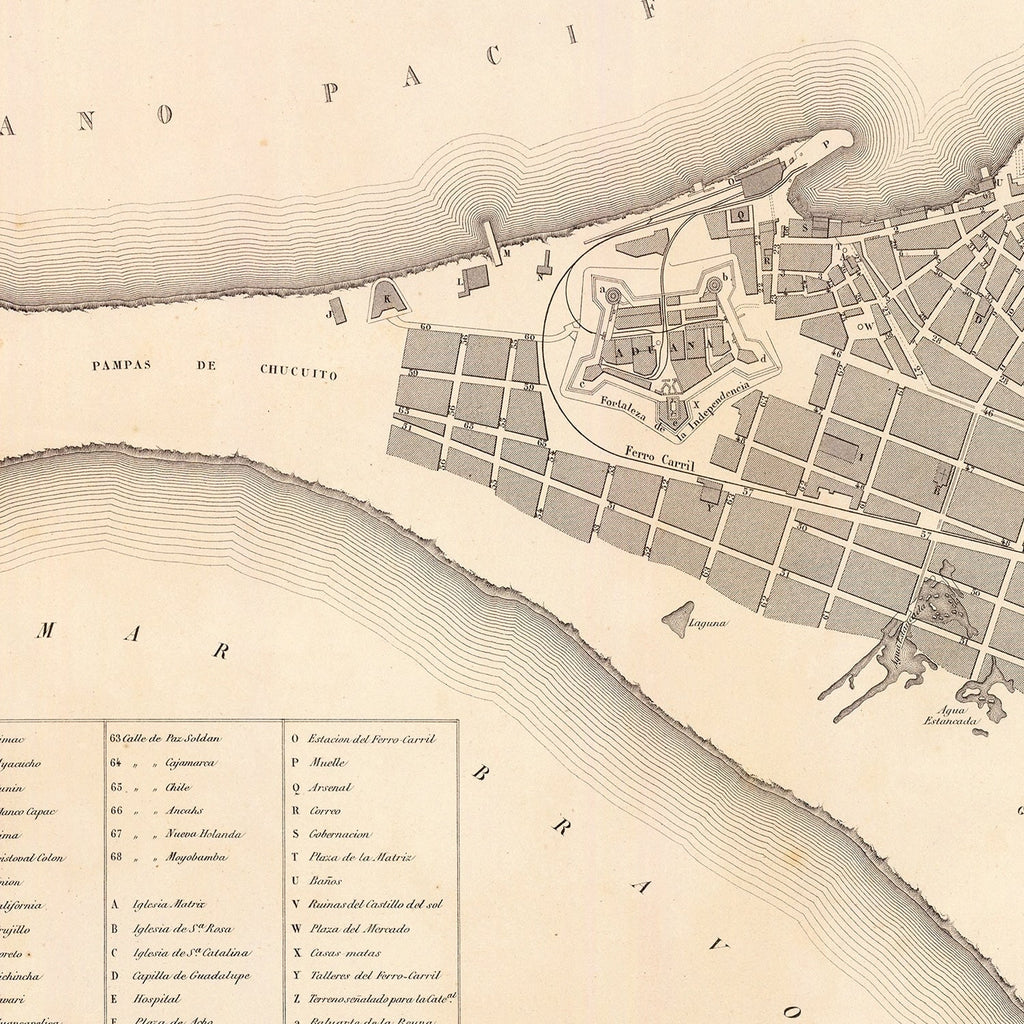 Vintage Map of Callao, Peru 1865