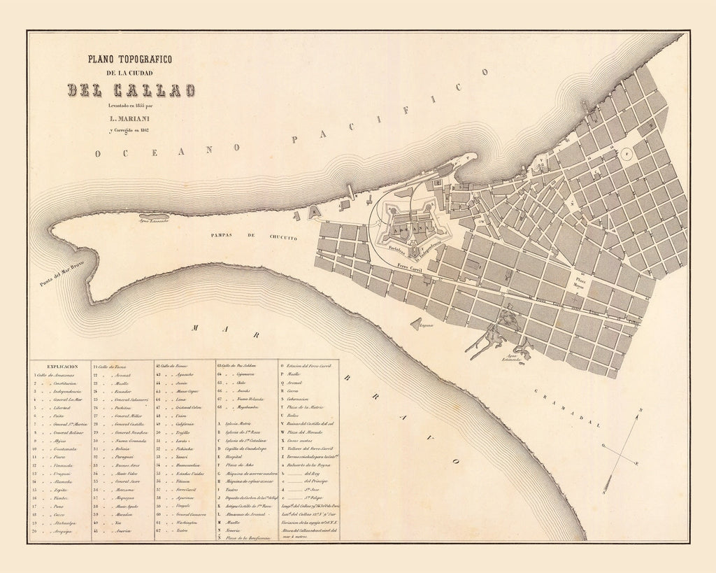Vintage Map of Callao, Peru 1865