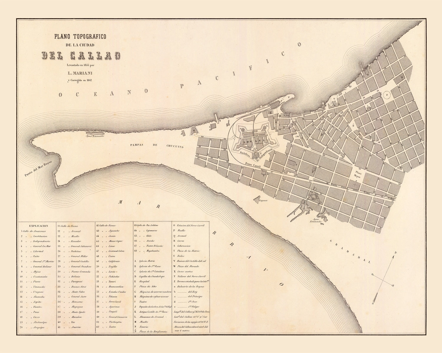 Vintage Map of Callao, Peru 1865