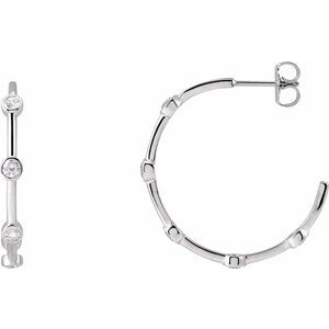 Sterling Silver 5/8 CTW Natural Diamond Bezel-Set Hoop Earrings
