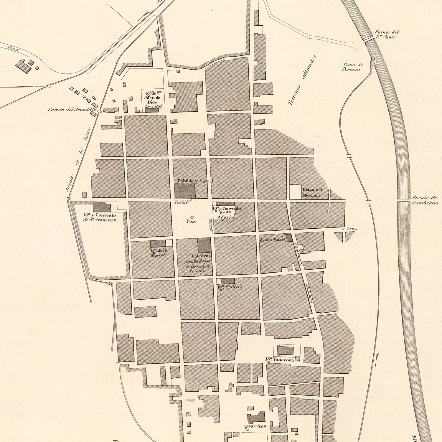 Vintage Map of Ica, Peru 1865