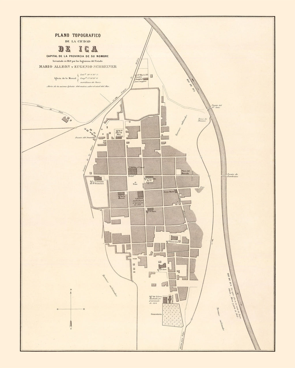 Vintage Map of Ica, Peru 1865
