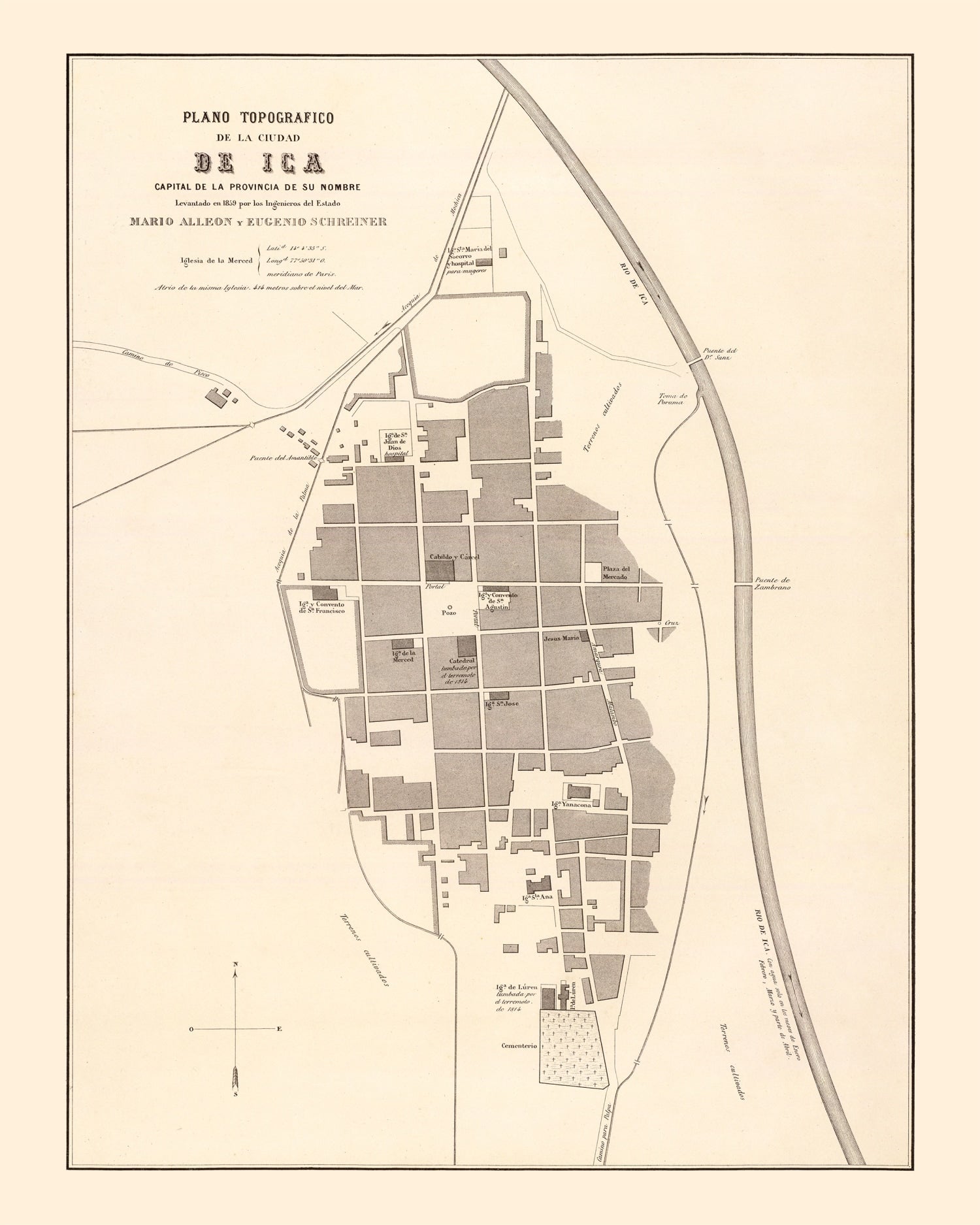 Vintage Map of Ica, Peru 1865