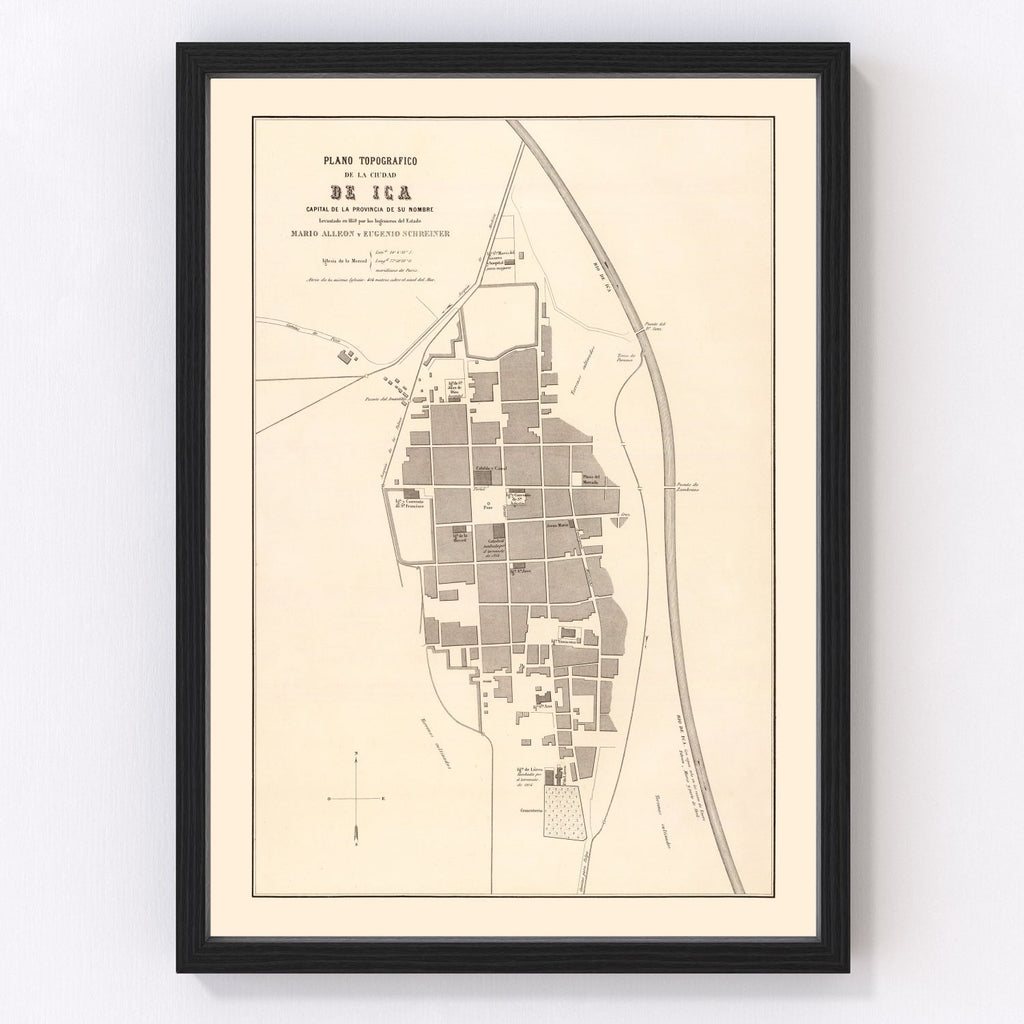 Vintage Map of Ica, Peru 1865