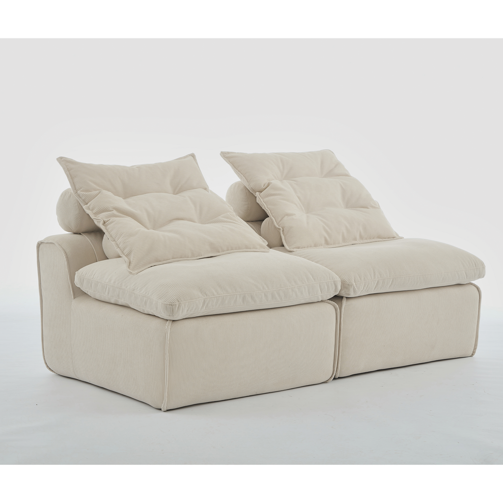 [NEW ARRIVED] [VIDEO PROVIDED]Modular Sofa,No Armrests,At will DIY,Soft Corduroy Fabric,Neck Pillow-Back Lounge Sofa Chair,Reading Nook, or Apartment Living, Lumbar Pillow,2 Seats,Upholstered,Beige
