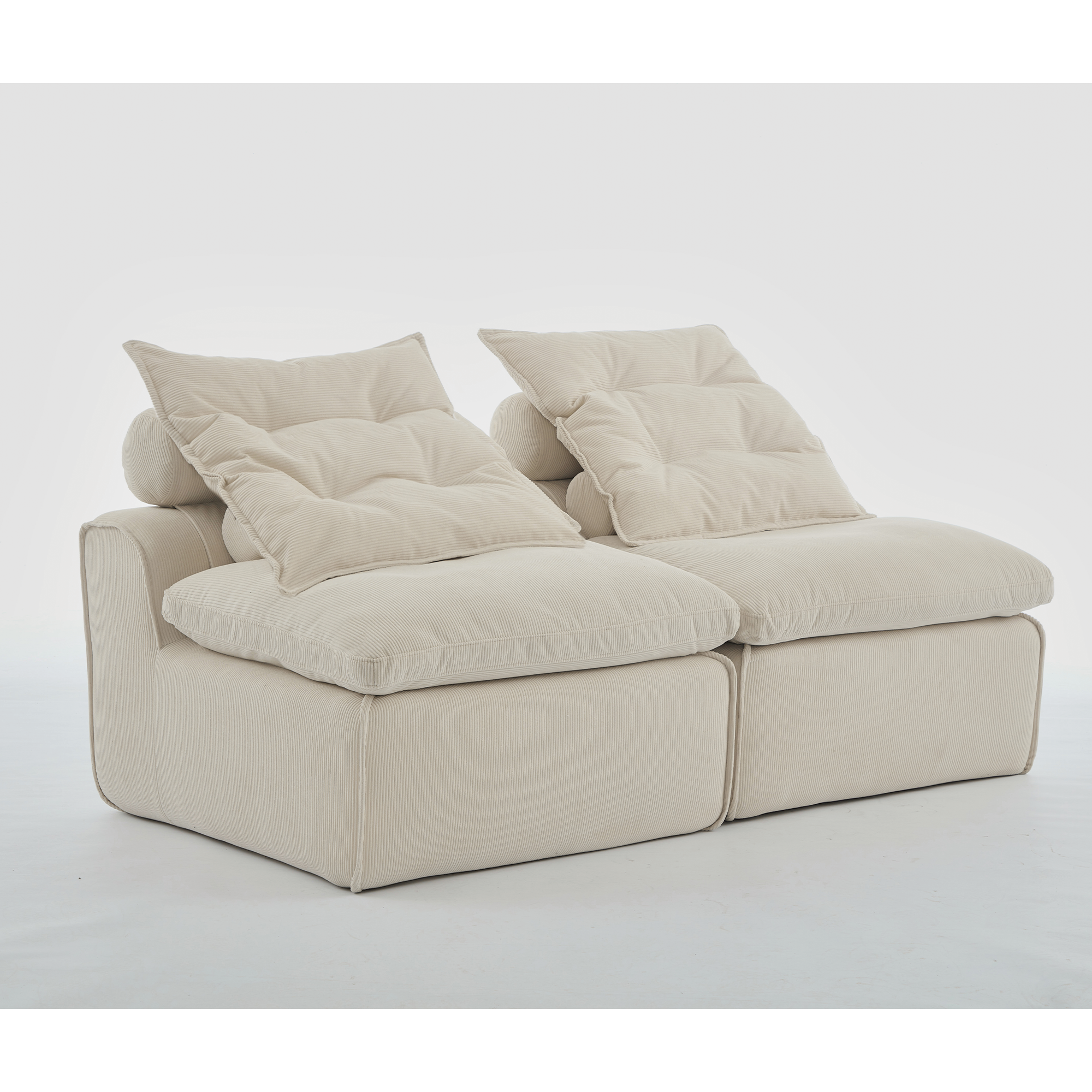 [NEW ARRIVED] [VIDEO PROVIDED]Modular Sofa,No Armrests,At will DIY,Soft Corduroy Fabric,Neck Pillow-Back Lounge Sofa Chair,Reading Nook, or Apartment Living, Lumbar Pillow,2 Seats,Upholstered,Beige