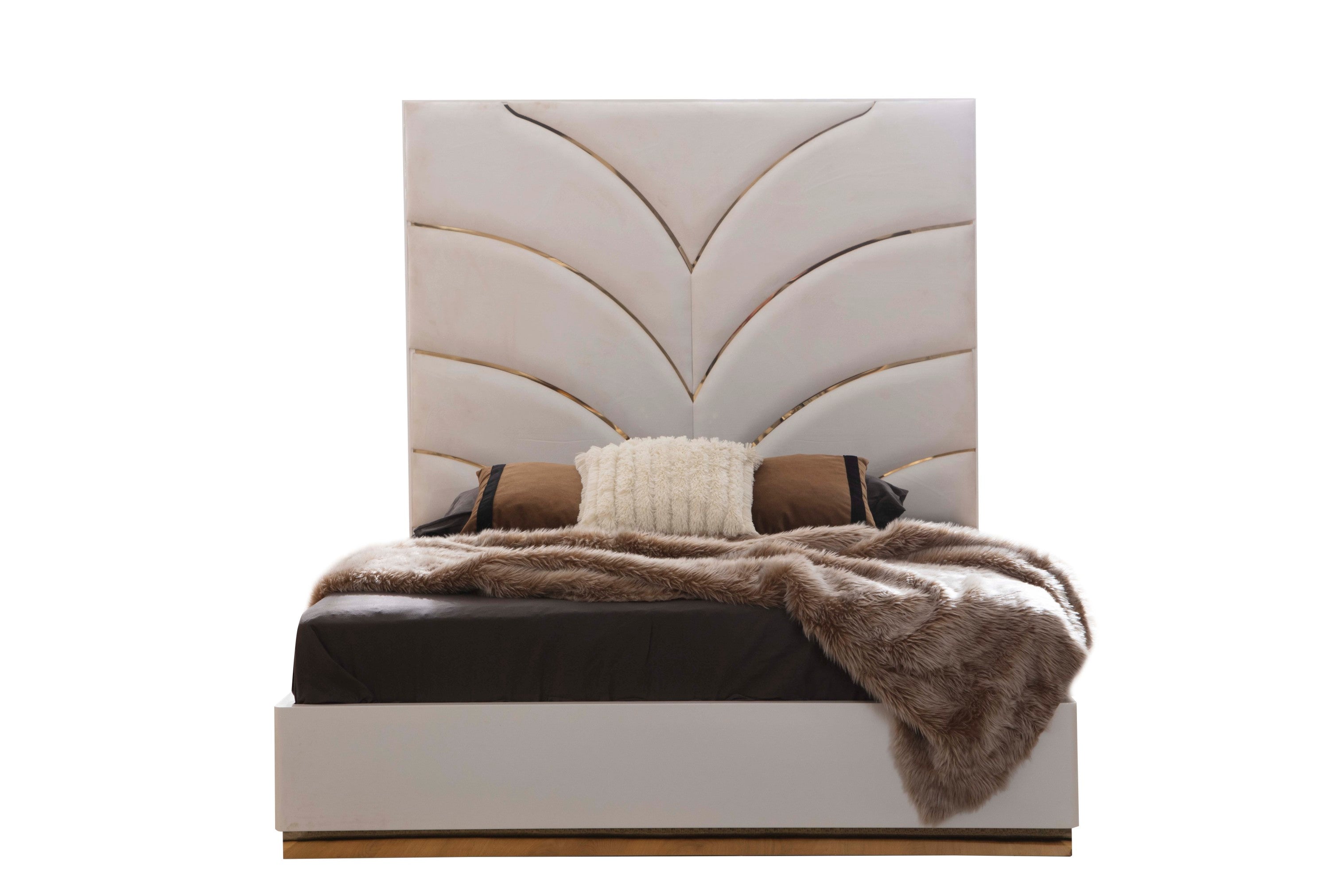 LAURA Gold Detailed Upholstery Queen 5-N Pc made with Wood in White(NJ INVENTORY)