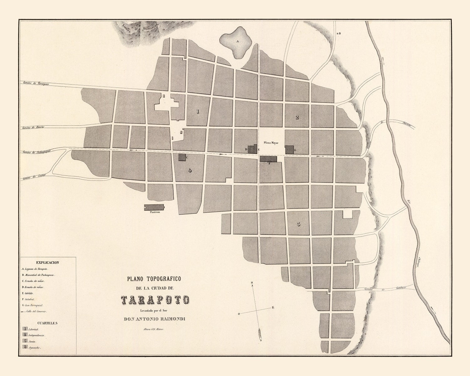 Vintage Map of Tarapoto, Peru 1865