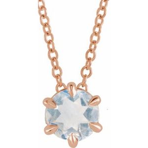 14K Rose Gold 4 mm Natural Blue Moonstone Solitaire 16-18" Necklace
