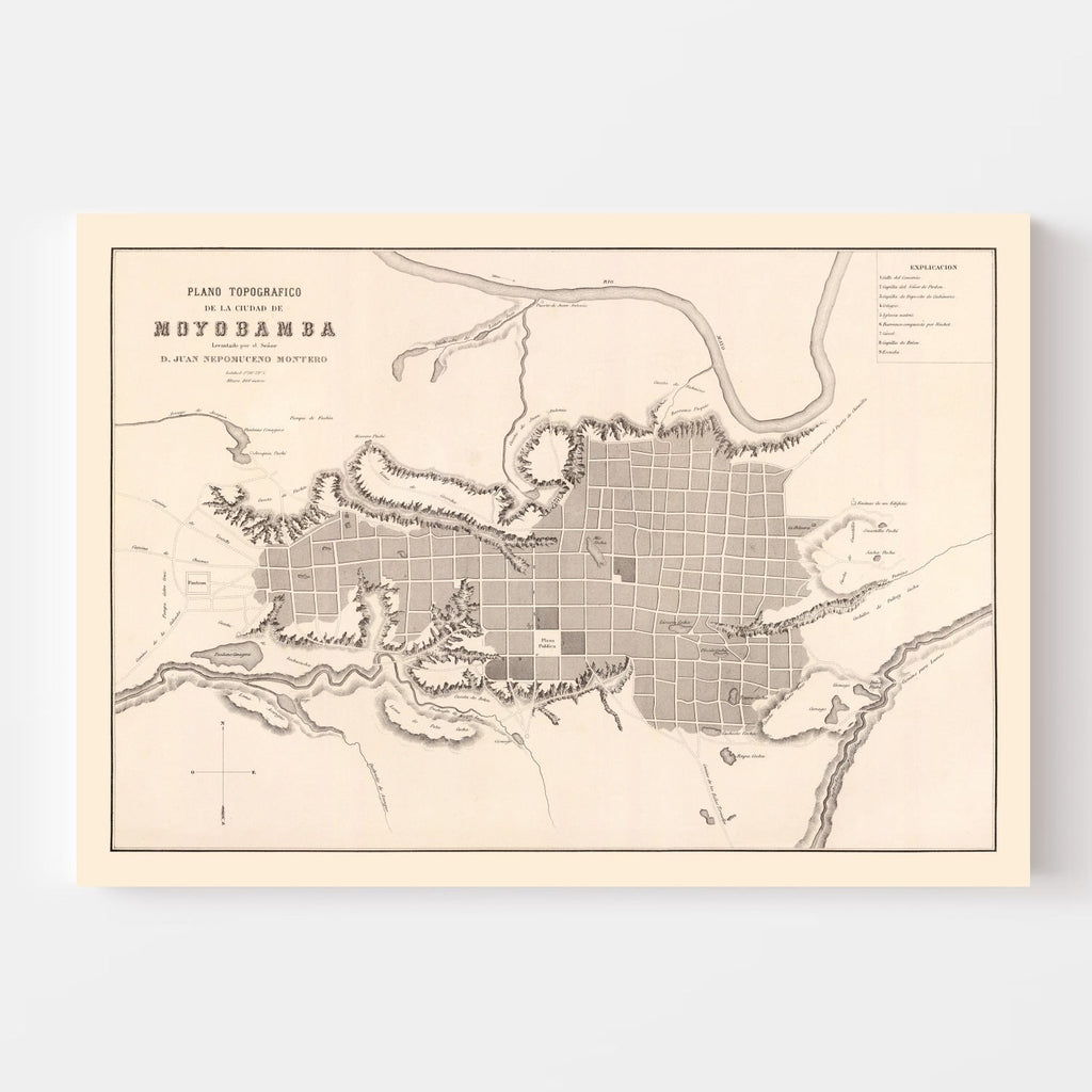 Vintage Map of Moyobamba, Peru 1865