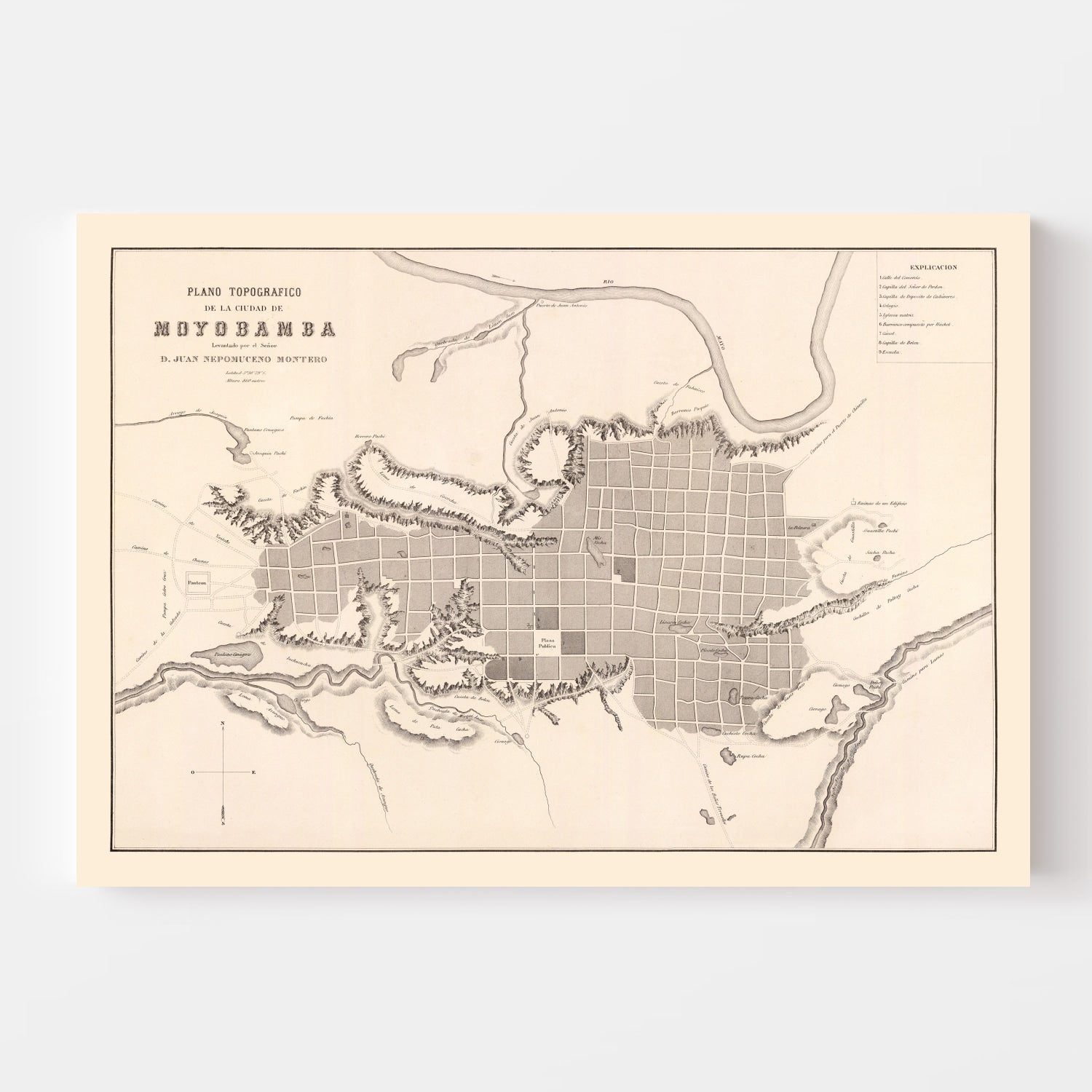 Vintage Map of Moyobamba, Peru 1865