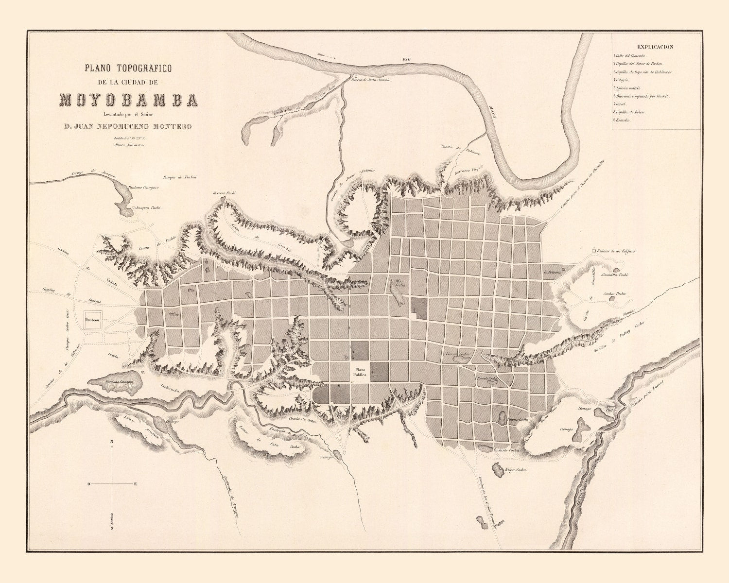 Vintage Map of Moyobamba, Peru 1865