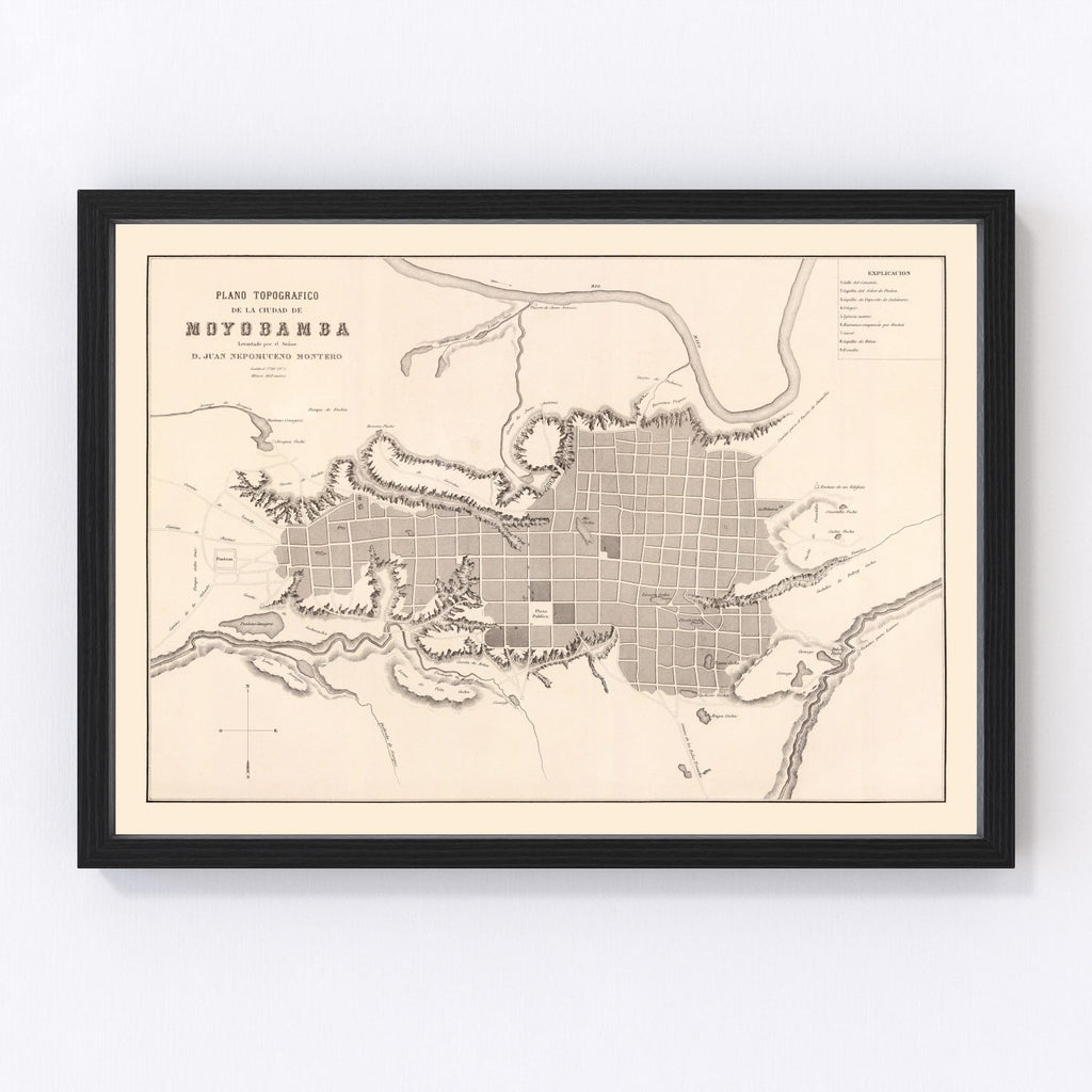 Vintage Map of Moyobamba, Peru 1865