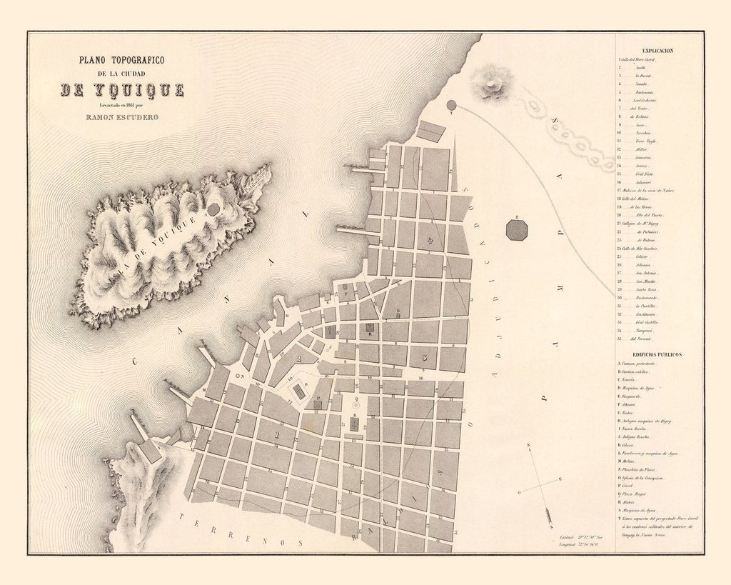 Vintage Map of Iquique, Chile 1865