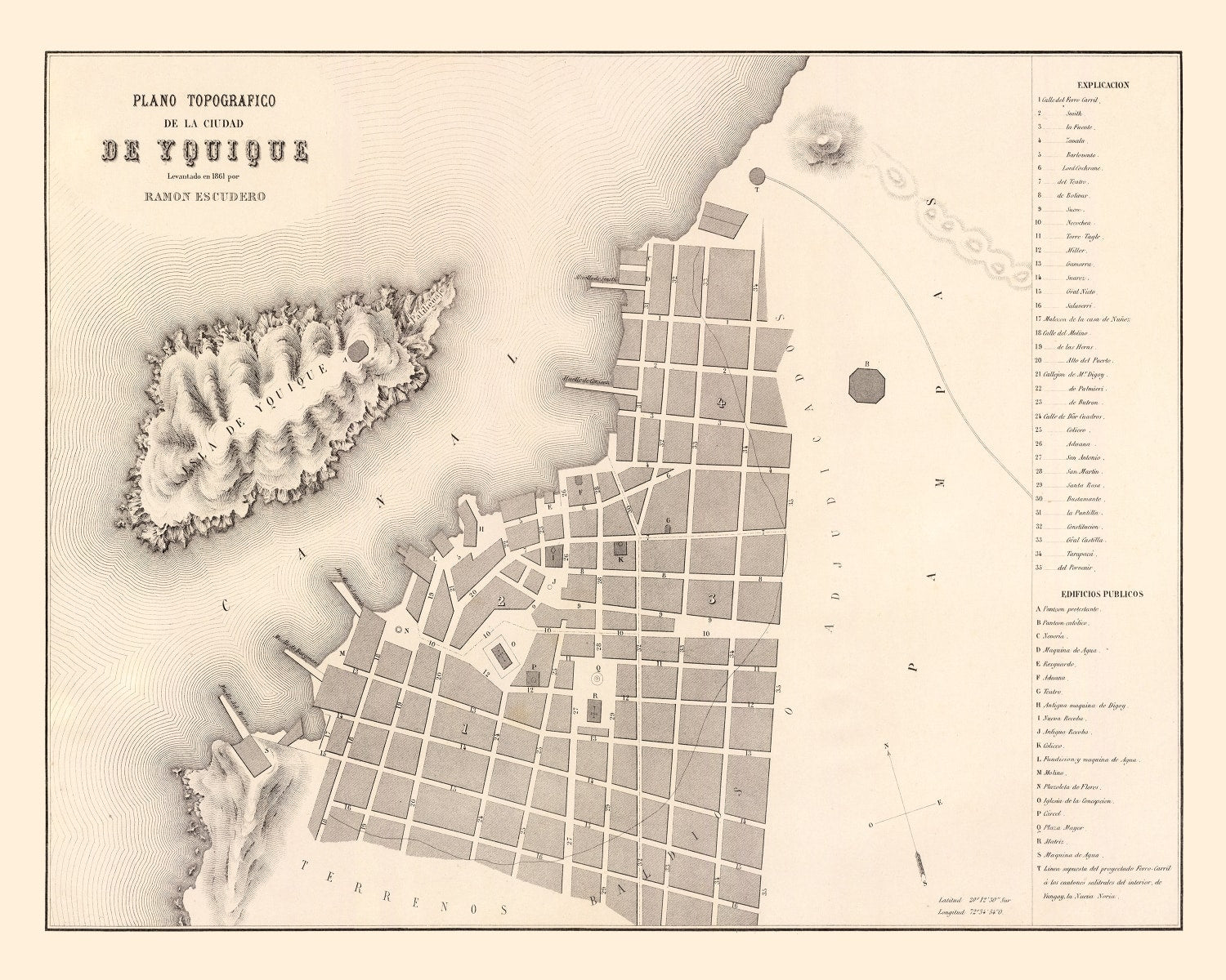 Vintage Map of Iquique, Chile 1865