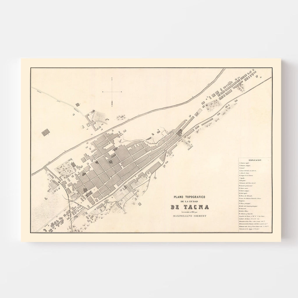 Vintage Map of Tacna, Peru 1865
