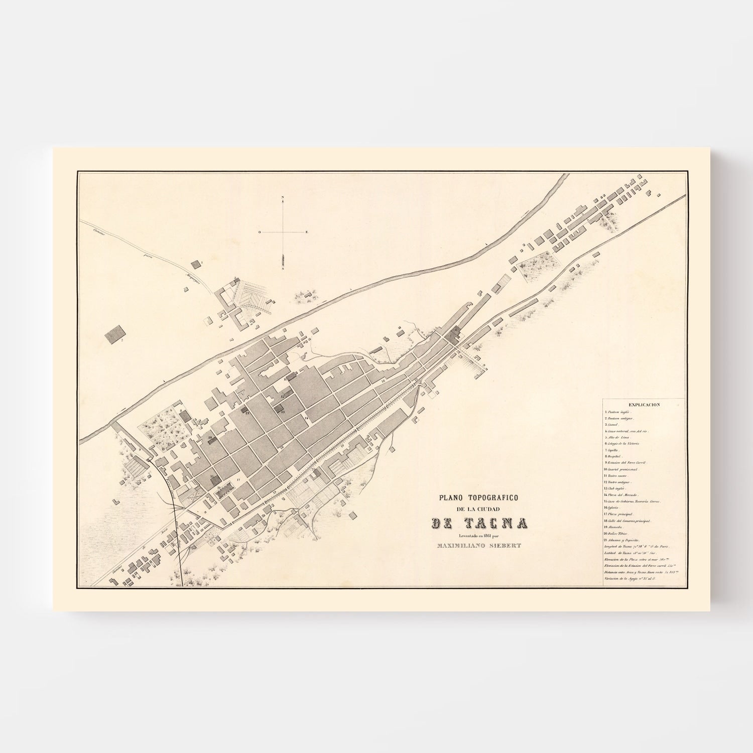Vintage Map of Tacna, Peru 1865