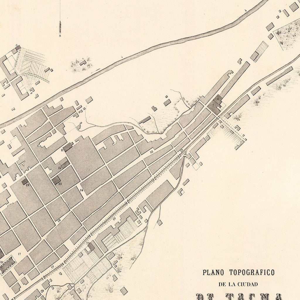 Vintage Map of Tacna, Peru 1865
