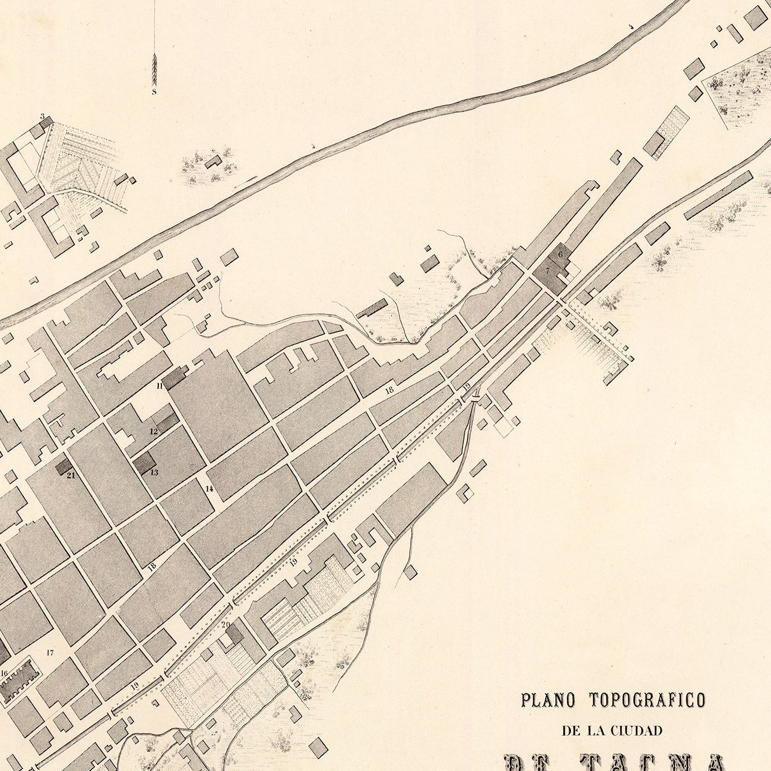 Vintage Map of Tacna, Peru 1865