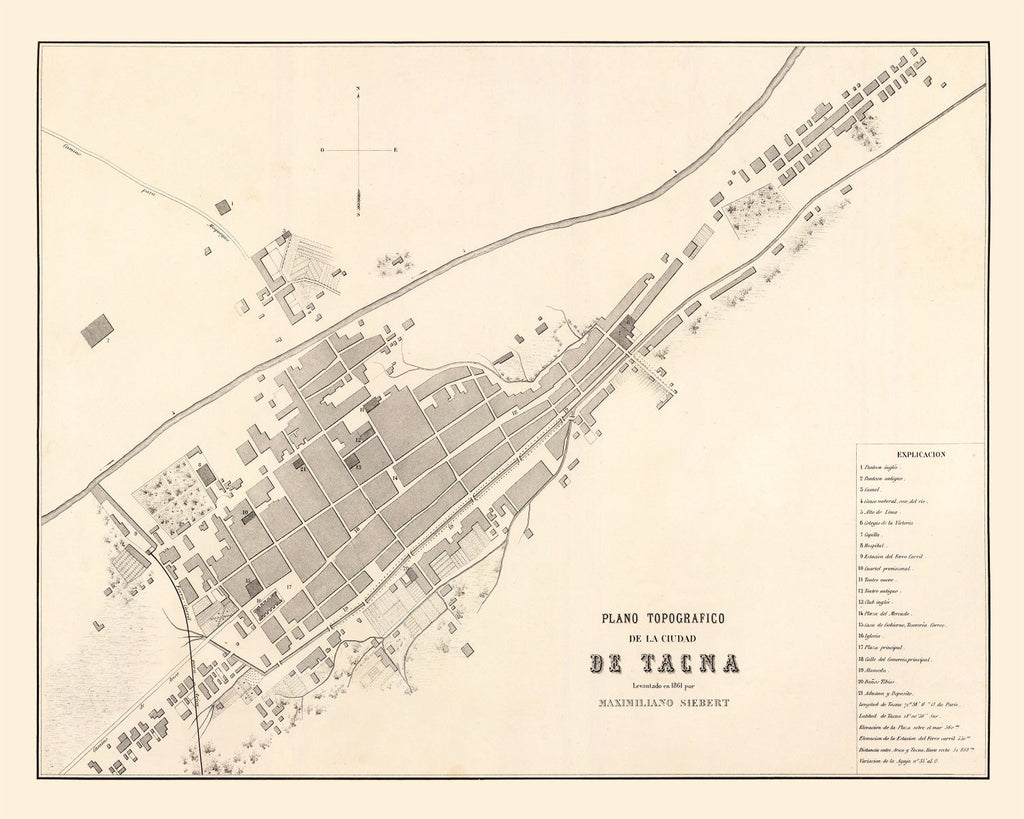 Vintage Map of Tacna, Peru 1865