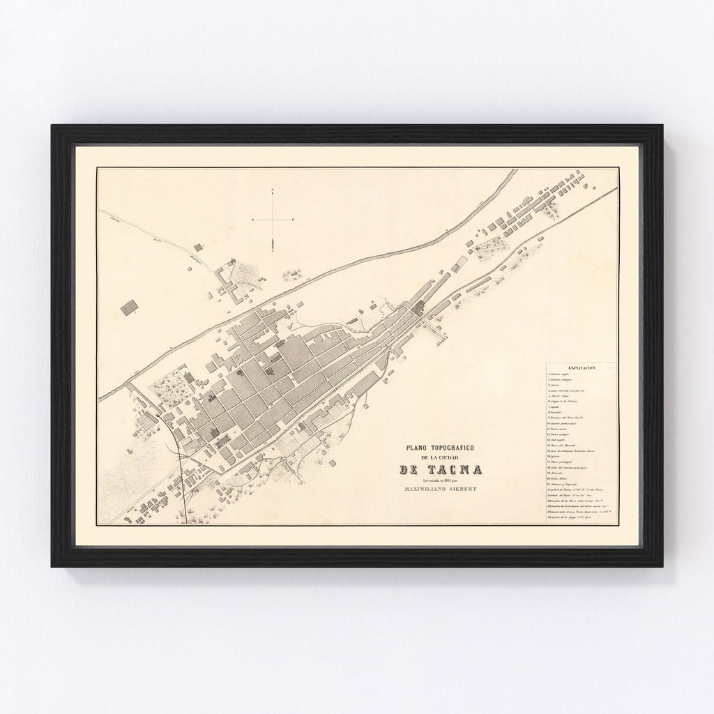 Vintage Map of Tacna, Peru 1865