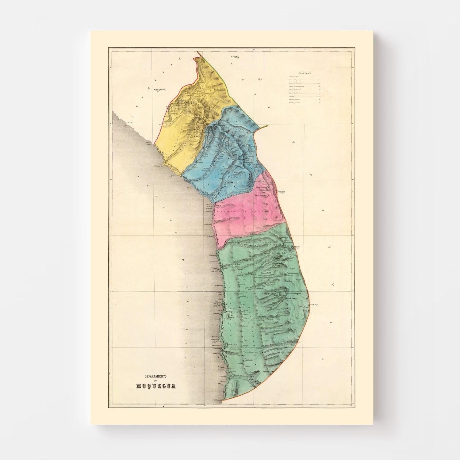 Vintage Map of Moquegua, Peru 1865