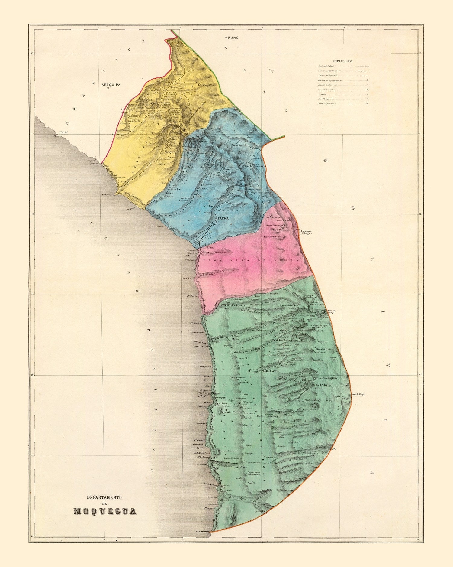 Vintage Map of Moquegua, Peru 1865
