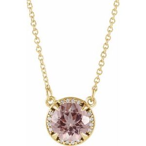 14K Yellow Gold 6 mm Natural Morganite & .04 CTW Natural Diamond 16" Necklace