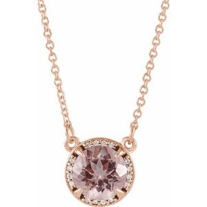 14K Rose Gold 6 mm Natural Morganite & .04 CTW Natural Diamond 16" Necklace