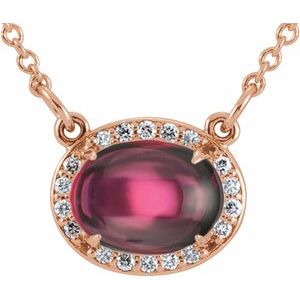 14K Rose Gold Natural Rhodolite Garnet & .07 CTW Natural Diamond Halo-Style 16 1/2" Necklace