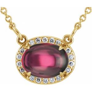 14K Yellow Gold Natural Rhodolite Garnet & .07 CTW Natural Diamond Halo-Style 16 1/2" Necklace