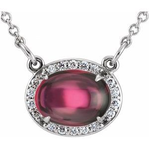 14K White Gold Natural Rhodolite Garnet & .07 CTW Natural Diamond Halo-Style 16 1/2" Necklace
