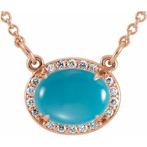 14K Rose Gold Natural Turquoise & .07 CTW Natural Diamond Halo-Style 16 1/2" Necklace