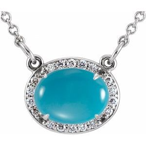 14K White Gold Natural Turquoise & .07 CTW Natural Diamond Halo-Style 16 1/2" Necklace
