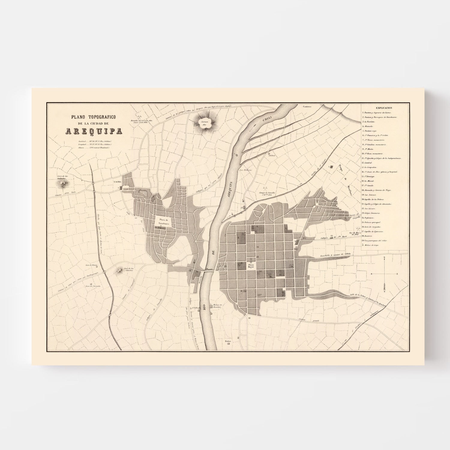 Vintage Map of Arequipa, Peru 1865