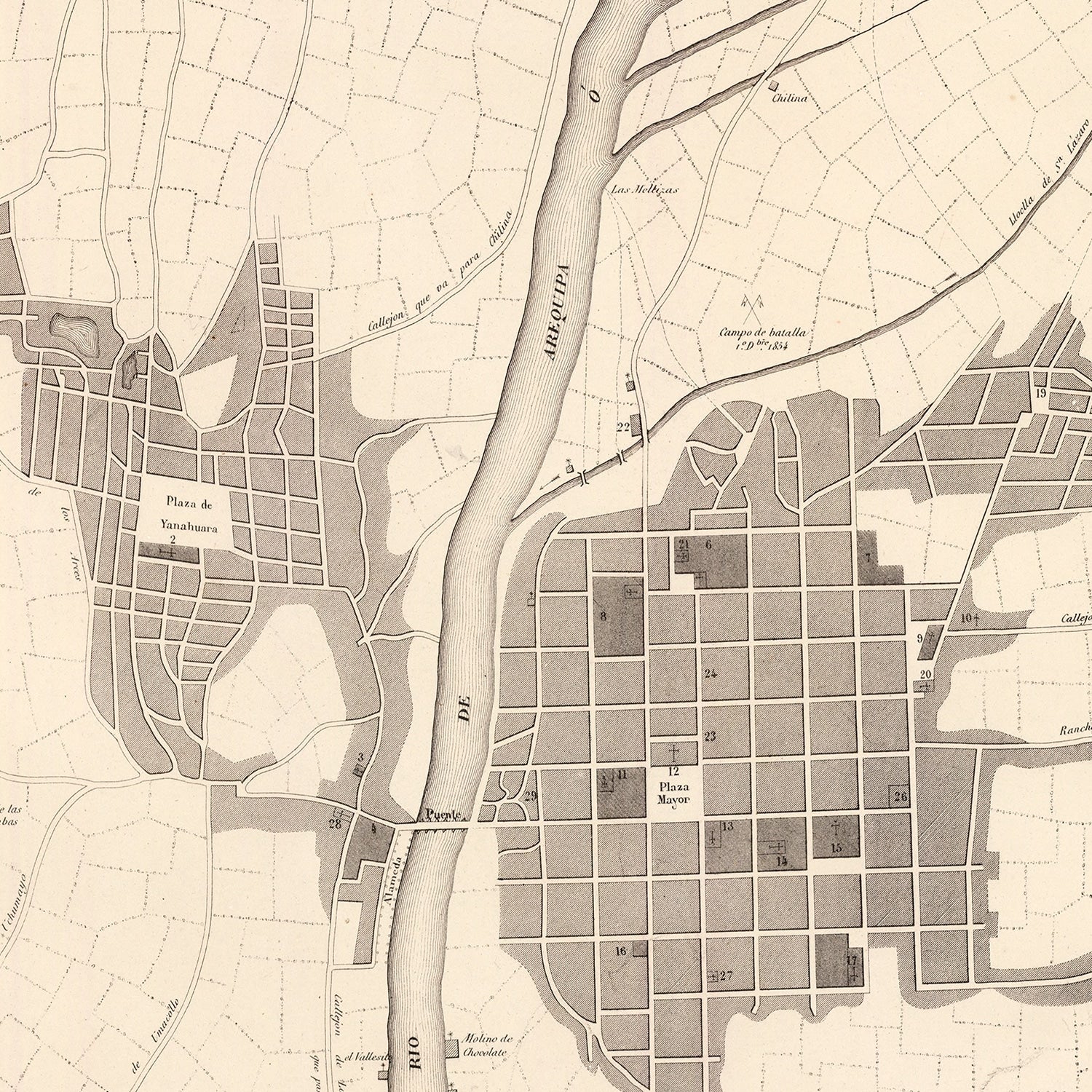 Vintage Map of Arequipa, Peru 1865